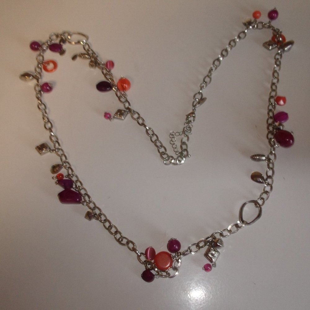 NY necklace silver chain glass dangles